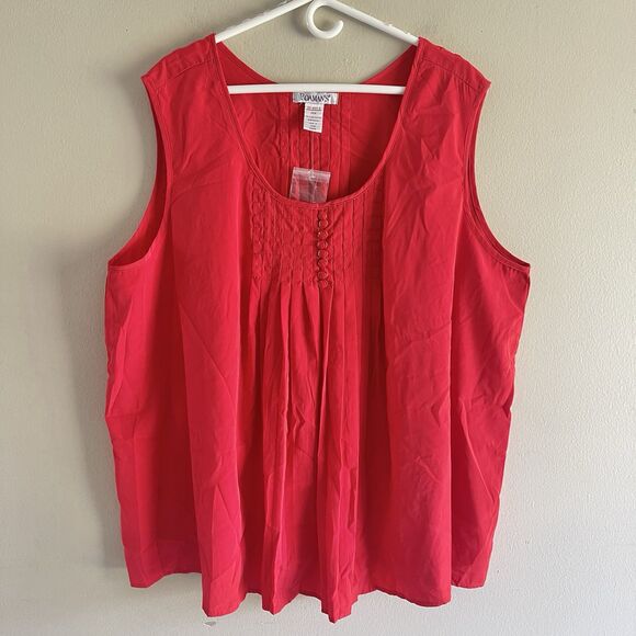 Roamans Pleated Top Plus Size 30W Sleeveless Red Flowy NWOT Stitching Buttoned - Picture 1 of 8